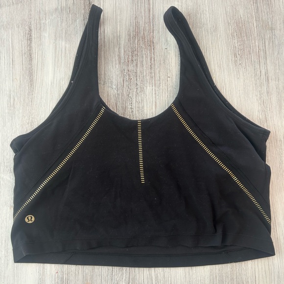 Lululemon Energy Bra Black Gold Stitching Size 12 Medium Support - Picture 2 of 3